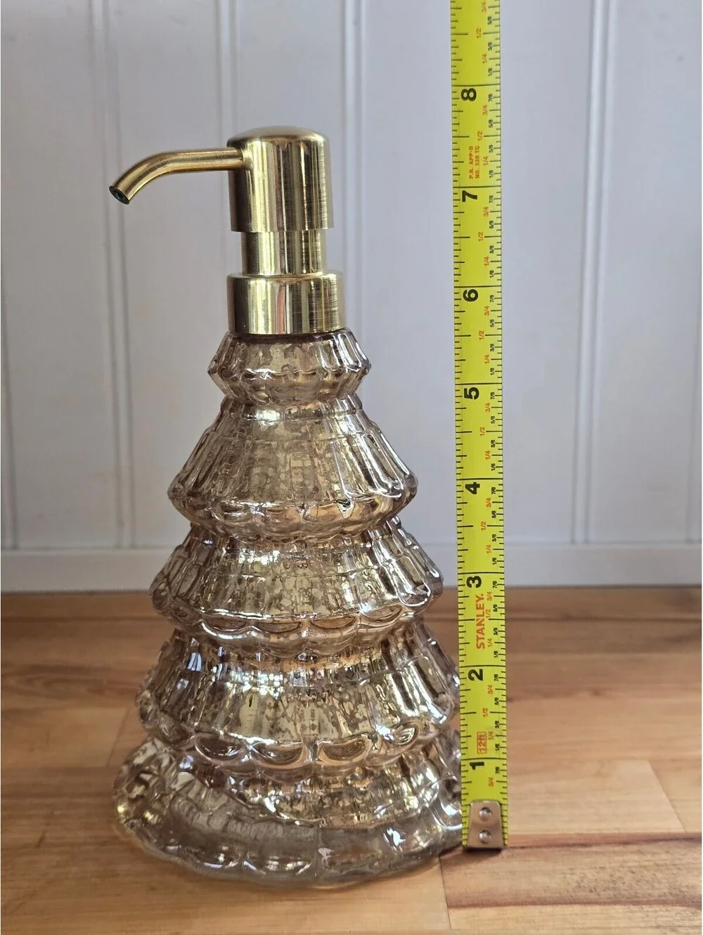 Vintage Mercury Style Glass Christmas Tree Soap Dispenser with Gold Pump